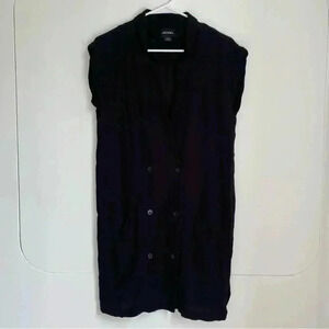 Monki Black Sleeveless Double Breasted Shirt Vest Dress with Pockets S